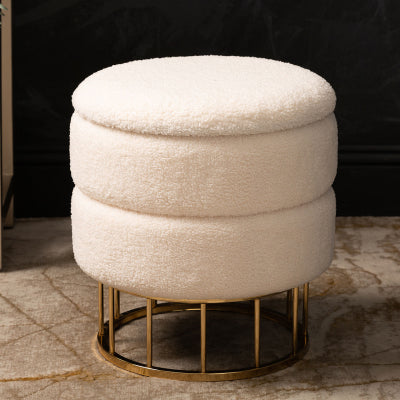 Ivory Boucle Storage Stool